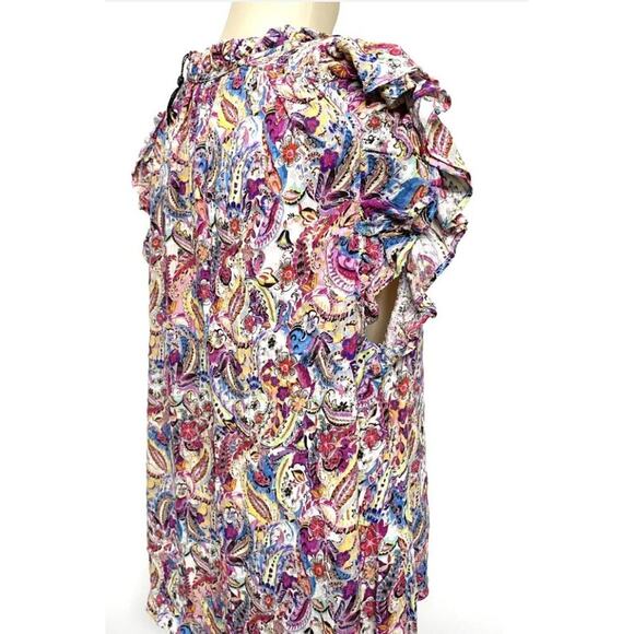 Robert Graham Women’s Blouse XL Paisley Print Pink Flutter Short Sleeve Top $248 - Picture 6 of 8